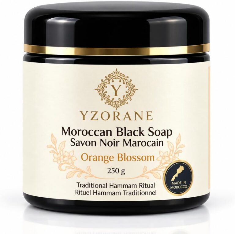 Yzorane Moroccan black soap with orange blossom, 250 g jar